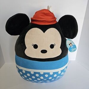 Disney Minnie Mouse Plush Toy Blue Polka Dot Dress Red Hat Squishmallow Fantasia